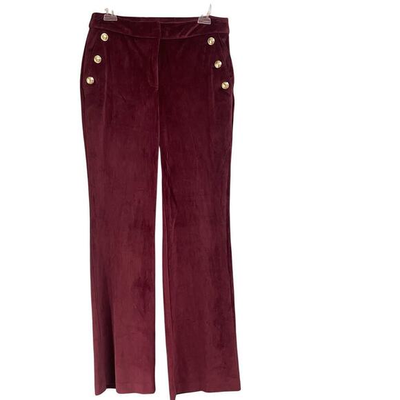 Maison D'Amelie Velvet Wide Leg Pants Size 6 Wine Trouser Holiday Gold Button - Picture 1 of 5